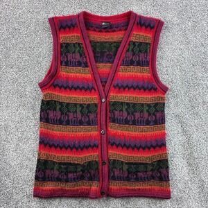 Gamboa‎ Sweater Vest Women's M Red Alpaca Knit Llama Fair Isle Boho V-Neck